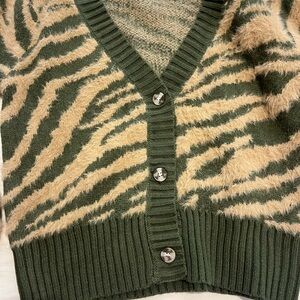Sage Green and Tan Zebra Print Cardigan